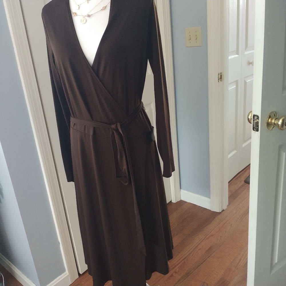 AK Anne Klein True Wrap Dress Brown M - Picture 8 of 8